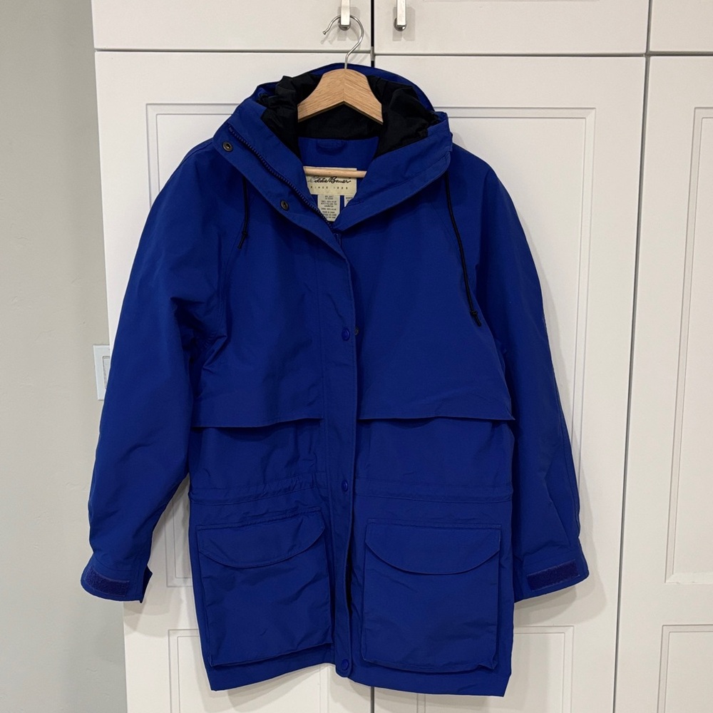 Blue Hooded Rain Jacket Fall Outdoors Active - S